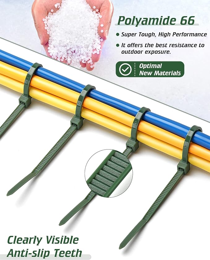 12 Inch 4.8mm Green Zip Ties, 55 Lbs PA66 Heavy Duty Plastic Wire Ties, Premium Self-locking Nylon Cable Ties Decoration Tie Wraps for Christmas Tree Oudoor Infoor Gardening Fence Grid Wall, 100 Pcs
