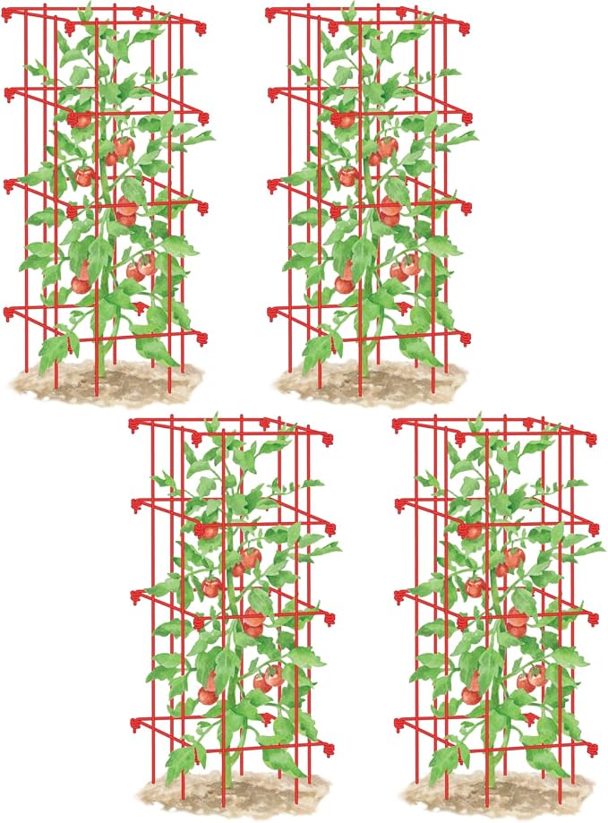 Gardener’s Supply Company Lifetime Tomato Cages | Heavy Gauge Sturdy Garden Plant Supports for Vegetables and Other Climbing Plants | No Assembly Needed - Red (Set of 4)