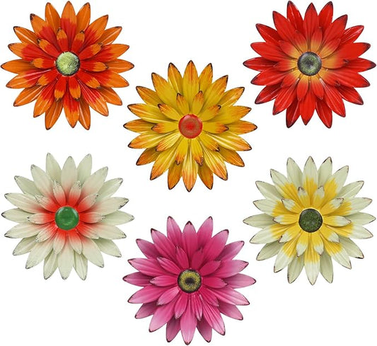 hogardeck Metal Flower Wall Decor for Indoor Outdoor, Kitchen Decor Floral Metal Wall Art, Wall Decor for Bathroom, Living Room, Porch, Garden, Yard, Backyard （6 Pcs 6'' ）