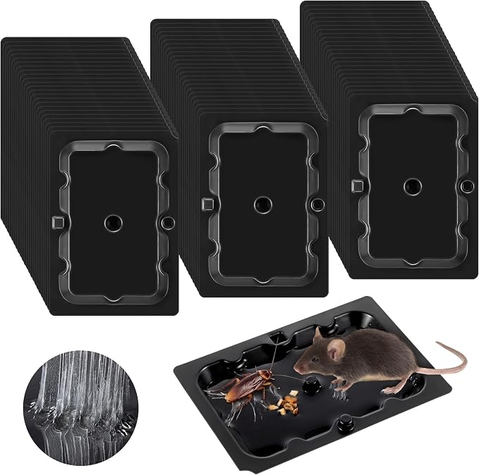 Qualirey Mouse Glue Traps 4.6x3.2 Inch, Pre-Baited Sticky Traps for Mice Rats Roaches Spiders, Heavy Duty Adhesive Glue Boards with Peanut Scent, No Touch Disposal, Indoor for Home(Black,72 Pack)