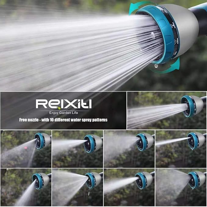 Non-Expandable Garden Hose 50feet, with 10 Function Hose Nozzle, Tough & Flexible, Lightweight, Crush Resistant Fittings, Kink & Tangle Free, Rust Proof