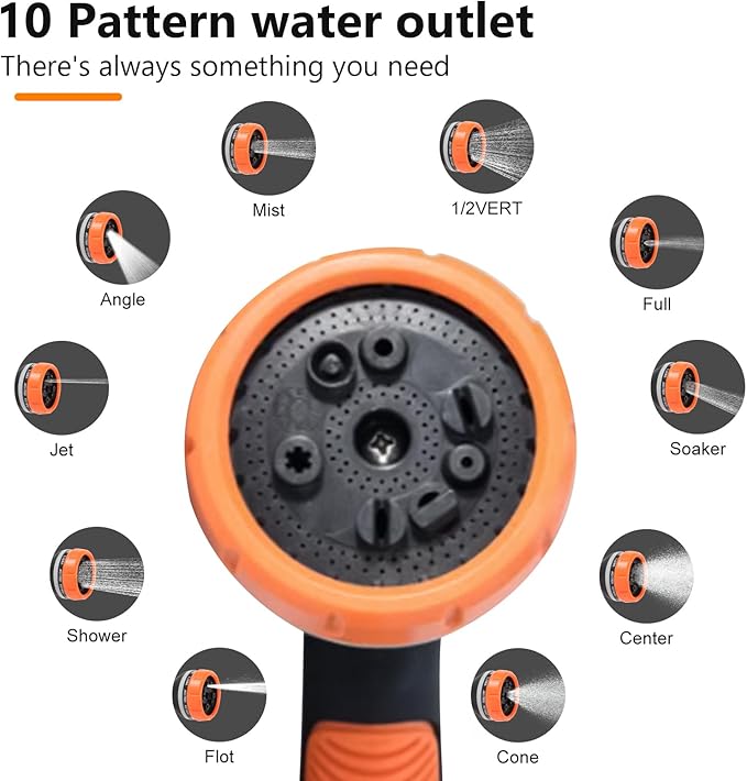 Garden Hose Sprayer Nozzle, Heavy Duty Water Hose Nozzle Gift for Dad, Thumb Control 10 Function Solid ABS Material, Ergonomic Slip Proof with Standard 3/4" Fitting & Quick Connector