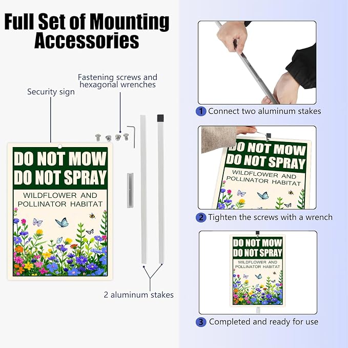 Do Not Mow Do Not Spray Wildflower and Pollinator Habitat Yard Sign With Stakes No Mow May Rustproof Reflective Aluminum Butterfly Garden Signs 8x12 inches