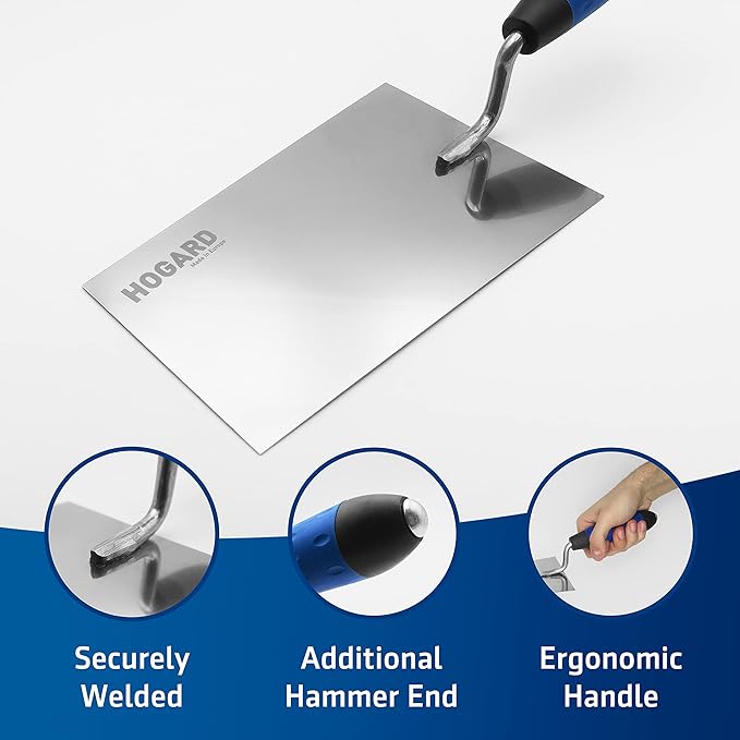 7" Margin Trowel Premium | Made of Stainless Steel | Flat Masonry Hand Trowel Tool with Soft Grip Handle | The Best Bucket Trowel Concrete Tool.