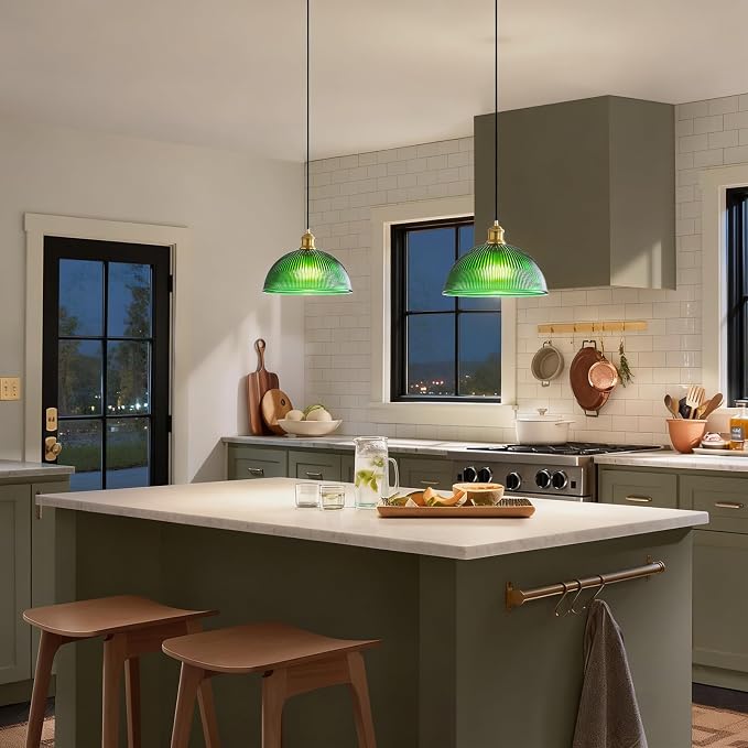 XZHGCEE Vintage Pendant Light Fixtures: Glass Pendant Lights Kitchen Island, Modern Green Pendant Light Fixture for Bedroom Dining Room