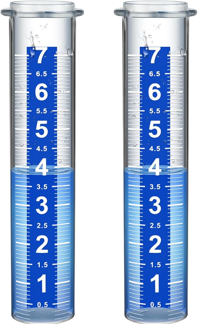 Rain Gauge Replacement Tube, 2 Plastic Accurate Rain Gauges Outdoors Best Rated, 7" Capacity Rain Gauge Tube Replacement for Yard & Garden, Water Gauge for Rain