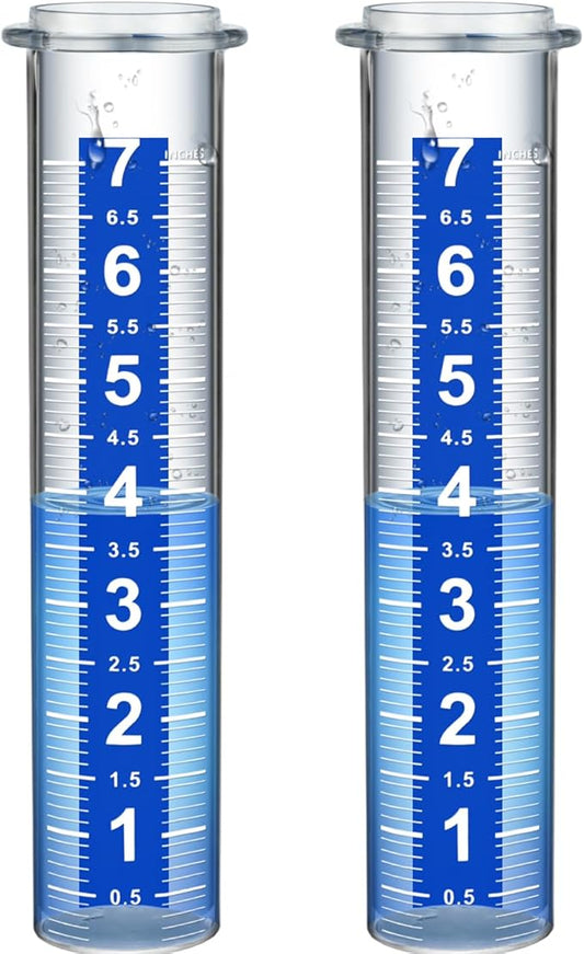 Rain Gauge Replacement Tube, 2 Plastic Accurate Rain Gauges Outdoors Best Rated, 7" Capacity Rain Gauge Tube Replacement for Yard & Garden, Water Gauge for Rain
