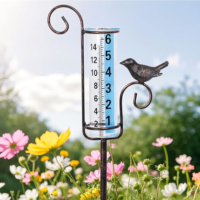 WONDER GARDEN Rain Gauge Outdoor, 6 Inch Capacity Large Number Easy Read Hummingbird Rain Measure Gauge for Lawn, Yard and Garden