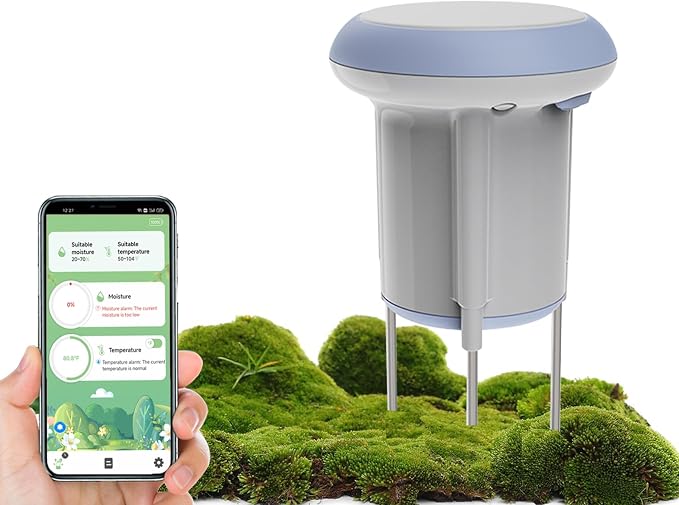 Smart WiFi Soil Moisture & Temperature Sensor - Hub-Free Soil Meters for Lawn, Garden, Greenhouse, Real-Time App Alerts IP65 Waterproof | Compatible with Smart Life/Tuya App | Gardening Gift