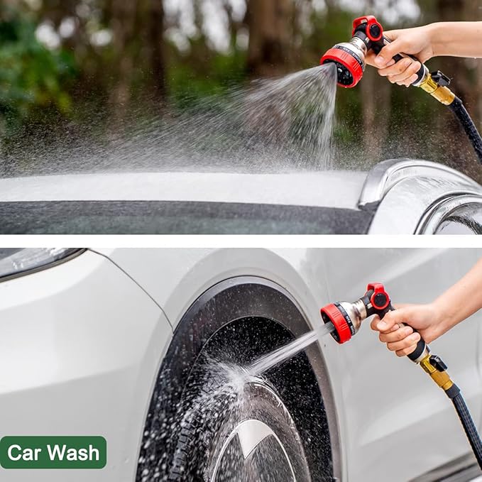 FANHAO Heavy Duty Garden Hose Nozzle with Thumb Control, 100% Metal Water Hose Sprayer with 9 Spray Patterns, On Off Valve, High Pressure Water Nozzle for Lawn/Garden Watering, Car & Pets Washing