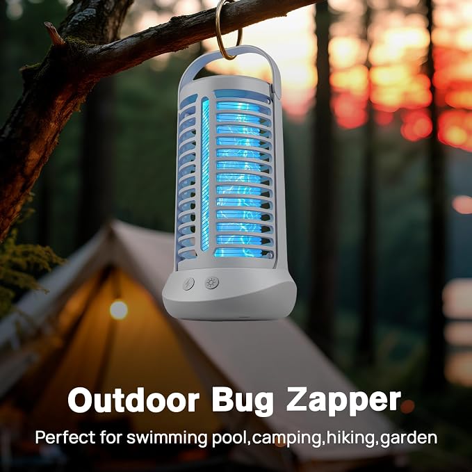 Bug Zapper Outdoor, Mosquito Zapper with LED Light, Rechargerable Mosquito Killer Lamp Fly Zapper Outdoor Indoor, Insect Zapper Electric Fly Traps, Mosquito Killer for Patio Yard Camping(Grey)