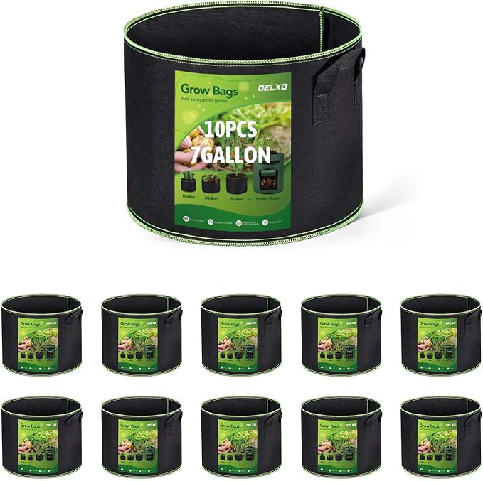 Delxo 10-Pack 7 Gallon Grow Bags Heavy Duty Aeration Fabric Pots Thickened Nonwoven Fabric Pots Plant Grow Bags with Handles