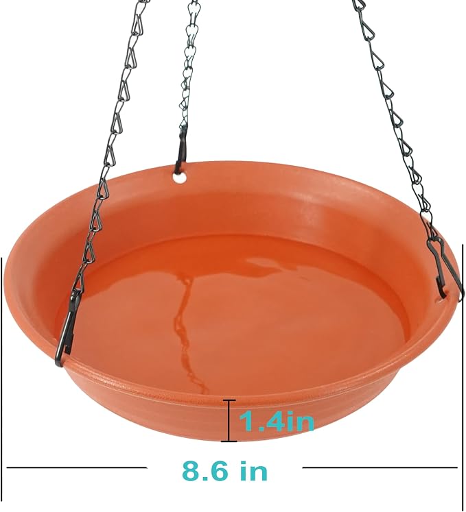 VUWEZ Hanging Bird Bath, Hanging Bird Water Feeder for Outdoors, Feeder Bowl, 1 Pack Birdbath Tray Accessories for Outside, Plastic Birdbaths Tray for Garden Patio Decoration (8", Terra Cotta)