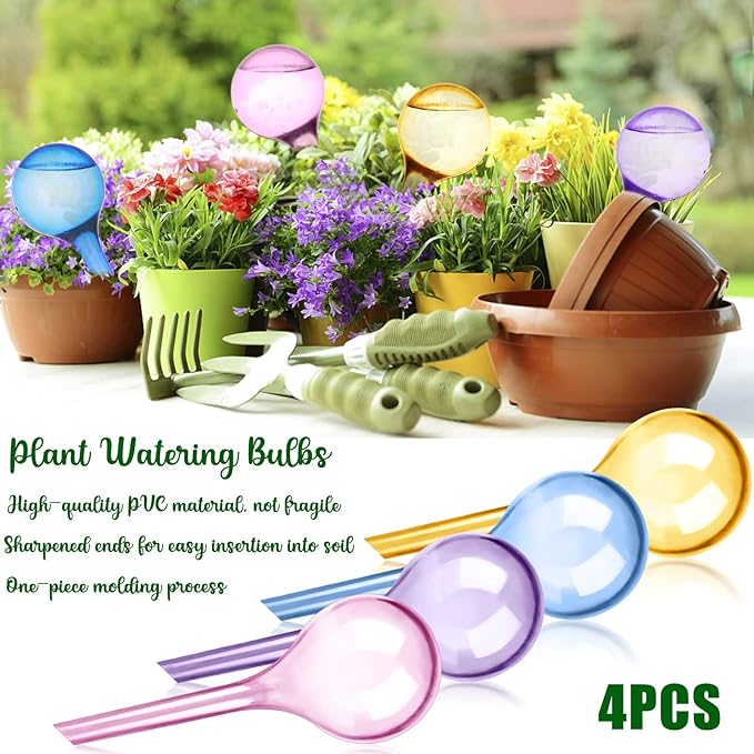 4 Pack Plant Watering Globes Colored Self Watering Globes Automatic Watering Bulbs Plastic Plant Water Globes Drip Irrigation Device for Indoor Outdoor Plants (26.5×8 cm)