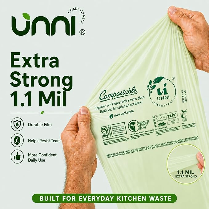 UNNI Compostable Lawn & Leaf Bags, 30-33 Gallon / 124 Liter, 40 Count Value Pack, Extra Thick 1.1 mil Yard Waste & Food Scrap Liners, BPI, CMA & OK compost HOME Certified (Meets ASTM D6400)