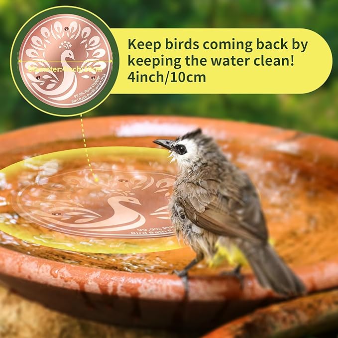 Bird Bath Cleaning Discs, 99.9% Pure Copper Triple-Point Support & Reinforced Design for Fresher Water, Universal Fit Outdoor Birdbaths Bowls All-Season