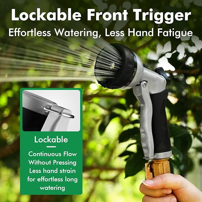 RESTMO Garden Hose Nozzle, Heavy Duty Metal Water Nozzle with 7 Adjustable Spray Patterns, High Pressure Hand Sprayer with Flow Control, for Watering Plants & Lawns, Washing Cars & Pets, Black
