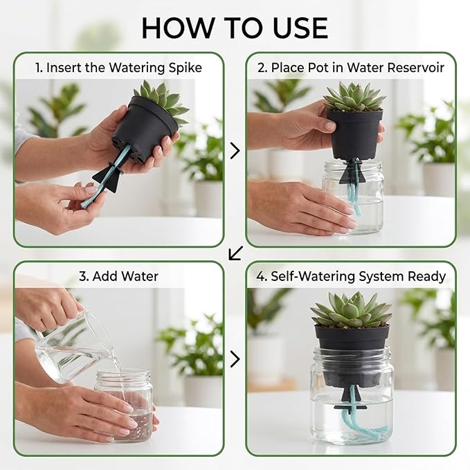 12Pcs Self Watering Spikes, Plant Watering Spikes, Self Watering Planter Inserts with Absorbent Cotton Ropes for Vacation Home Plant Care, Busy Professionals, Urban Gardeners