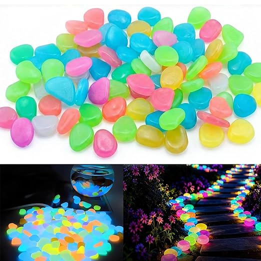 400PCS Outdoor Luminous Stones for Glow in the Dark Walkways, Garden River Pebbles, Artificial Landscape Rocks for Driveway Walkway Stepping Stone Paths with Natural Look