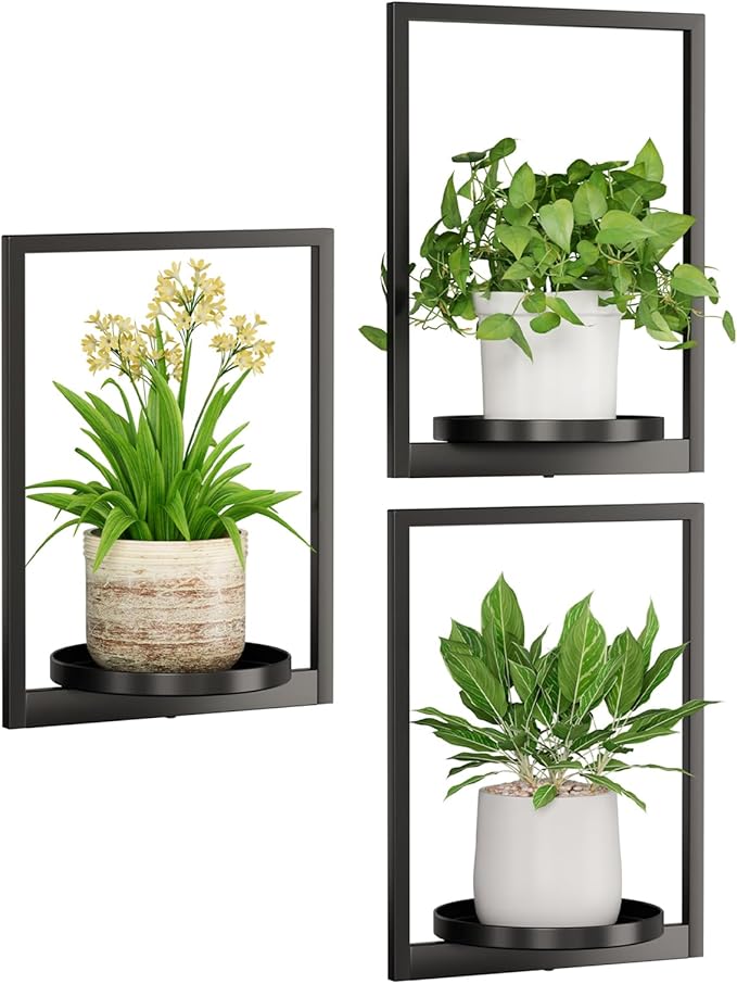 Hanging Planters for Indoor Plants - Aesthetic Photo Frame Style Wall Plant Holder - Metal Window Plant Shelves, Wall Plant Hanger for Lingving Room Home Gardening Wall Decor (3-Pack)