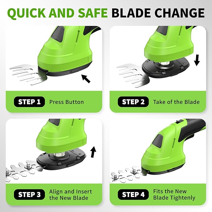FULLYEA Cordless Hedge Trimmer, 2 in 1 Handheld Cordless Grass Shears with 2.0Ah Battery and Type-C Cable Included, Lightweight Bush Trimmer Grass Cutter for Garden Yard Lawn(Green)
