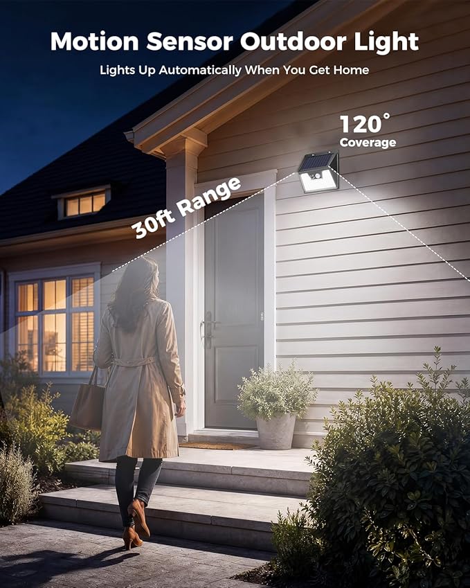 Peasur Solar Powered Lights Outdoor, 140 LED 24Pack Motion Sensor Light Outside, IP65 Waterproof Fence Security Lighting with 3 Modes for Yard Wall Garden Cool White