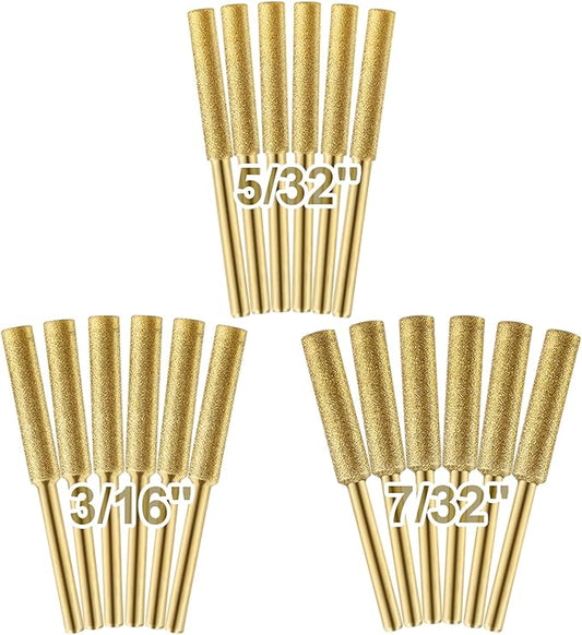 18pcs High Hardness Titanium Plated Chainsaw Sharpener Bits for Chain, Including 5/32''x 6, 3/16''x 6, 7/32''x 6pcs