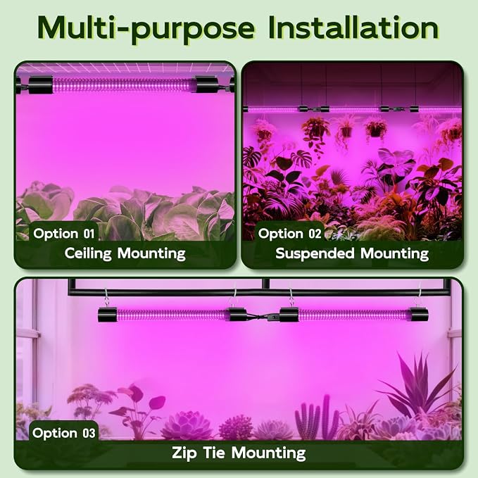 Hlite 16inch 4 Pack LED Grow Lights - Linkable Grow Lights for Indoor Plants, Full Spectrum Plant Lights Plug and Hanging with On/Off Switch Hanging Grow Light Seedling to Flowering, Pinkish White