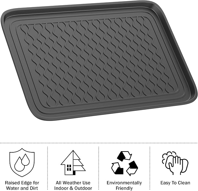All Weather Boot Tray - Medium Water Resistant Plastic Utility Shoe Mat for Indoor and Outdoor Use in All Seasons by Stalwart (Set of Two, Dark Grey)