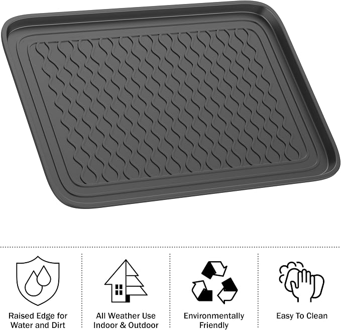 All Weather Boot Tray Set - Set of 4 Large Water-Resistant Plastic Utility Shoe Mats for Indoor and Outdoor Use in All Seasons by Stalwart (Black)
