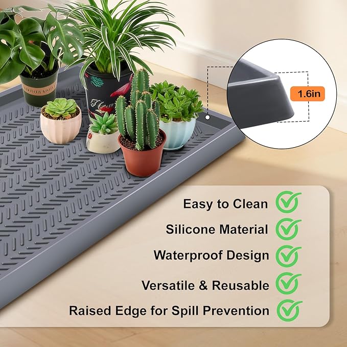 Kalolary 40" x16" Silicone Plant Trays Plant Saucer Growing Tray Rectangular Heavy Sturdy Silicone Plant Drainage Saucers Plant Drip Trays for Pots Seed Starter Growing Trays