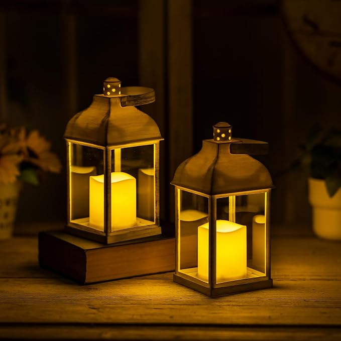Wedding Decor White Lanterns: 6 Pcs LED Flameless Decorative Indoor Outdoor Farmhouse Candle Holder Bulk for Tables Centerpieces