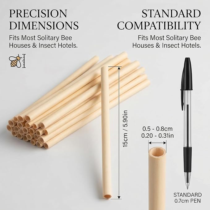 100PCS Mason Bee Tubes, Phragmite Reed Bee Tubes, Honeycomb Reed Tubes Bees House Nest for The Garden Pollinator House Gardening Gifts