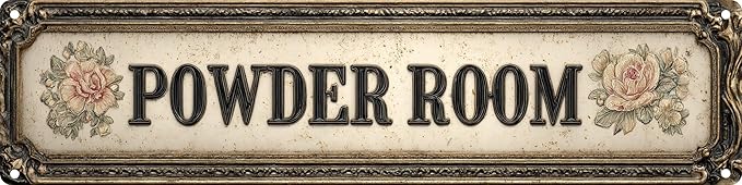 Vintage Tin Sign Retro Metal Powder Room Signs for Home Decor Stylish Wall Art Plaques Gift for Bathroom Kitchen and Gothic Wall Decor 4x16 Inch