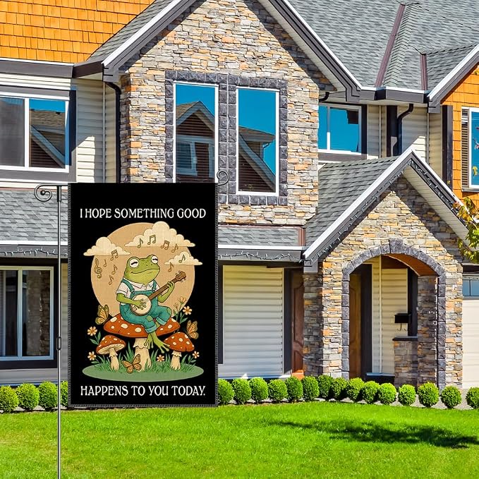 Perfectinsoy I Hope Something Good Happens To You Today Funny Garden Flag, Kindness Peace Yard Banner, Inspirational Frog Flags, Community Progress Welcome Yard Farmhouse Lawn Spring Outdoor Decor