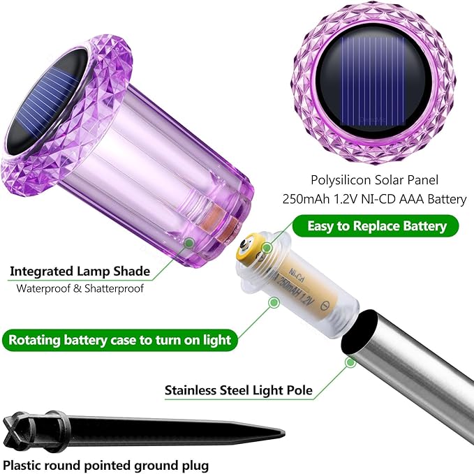 DenicMic Solar Halloween Lights Outdoor 10 Pack Waterproof Outside Lights for Yard Pathway Garden Driveway Walkway Landscape Path Lighting Purple LED Stainless Steel Stake Halloween Decor