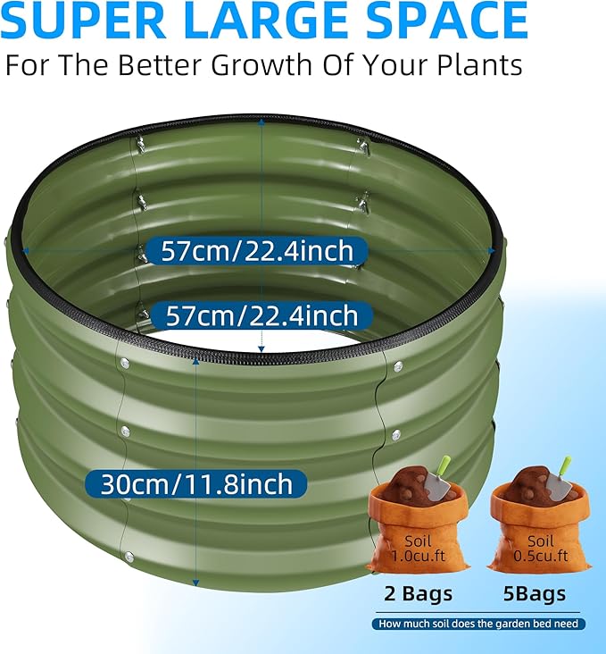ZXZYHFTY Galvanized Raised Garden Bed Kit, 3Pcs Green Round Metal Raised Garden Beds Outdoor, 2 x 2 x 1 ft Planter Boxes Outdoor for Vegetables Flowers Herbs, Mailbox Planter Garden Bed