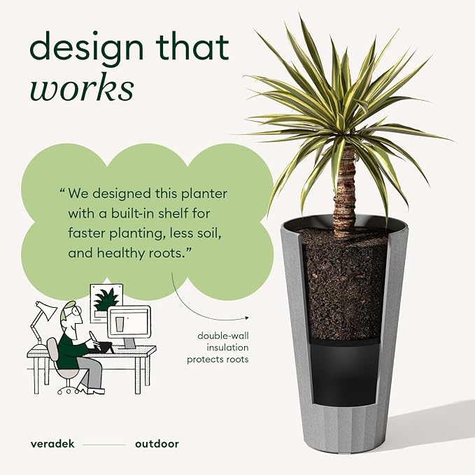 Veradek Column Series 26" Tall Outdoor Planter for Porch & Patio | Durable Plastic-Stone Material w/Shelf | Modern Décor for Plants & Flowers