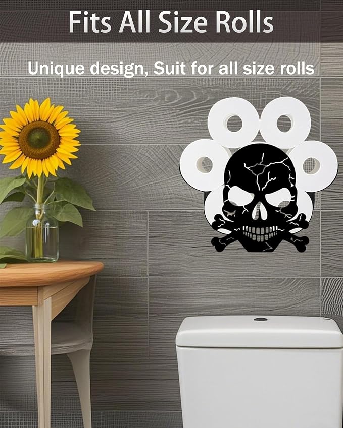 Sugar Skull Toilet Tissue Holder,Animal Paper Holders,Decorative Metal Papers Holder,Funny Toilet Animal Storage for Bathrooms,Bathroom Paper Organizer for Extra 8 Rolls Wall Mounted Art Decor