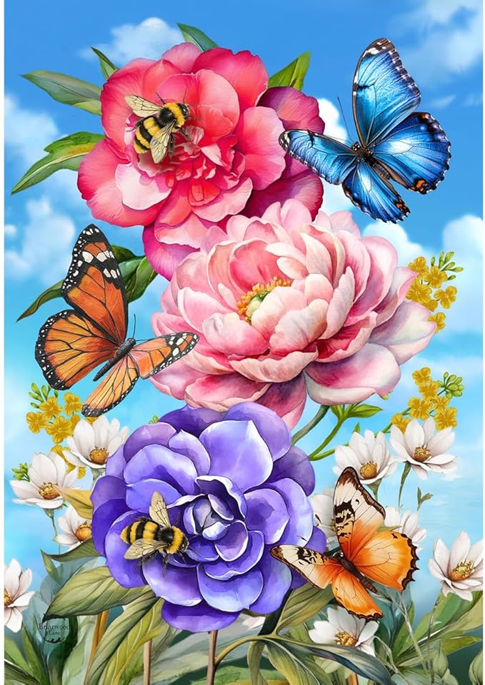 Briarwood Lane Butterflies and Peonies House Flag