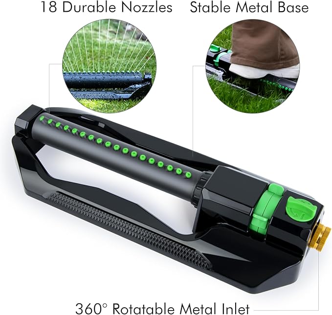 RESTMO 2 Pack Heavy Duty Oscillating Sprinkler with Metal Base, Adjustable Flow Control Lawn Watering System, Covers Up to 3,600 Sq. Ft. for Garden, Yard