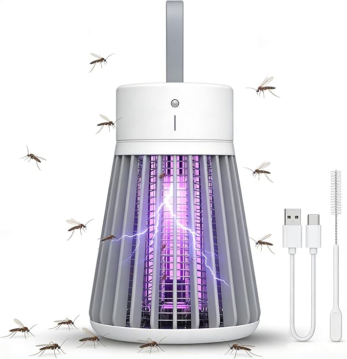 Bug Zapper Outdoor and Indoor Rechargeable 2 in 1 Wireless Mosquito Killer Lamp 1200mAh Electric Trap Ideal Bug Zapper Indoor for Patio, Home, Backyard, Yard, Garden, Campsite