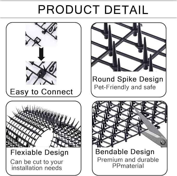 158" x 11.8" Extra Long Plastic Spike Barrier Mat with Spikes, Physical Pet Training Aid for Outdoor/Indoor, Furniture & Garden Protector for Cats and Dogs, Includes 14 Staples
