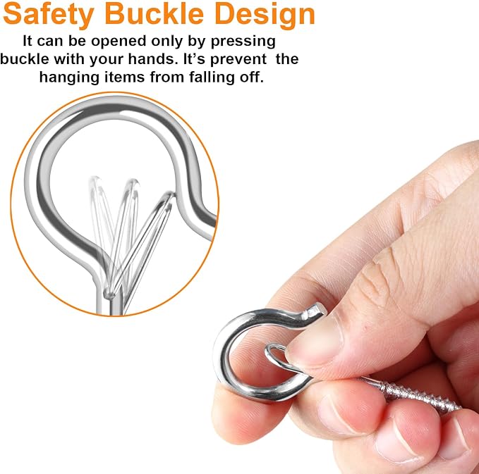 FSAH 36 PCS Q-Hanger Hooks, Screw Hooks for Outdoor String Lights, Safety Buckle Design Cup Eye Hook for Hanging Christmas Lights, Plants, Mounted on Wall Ceiling, Include 1 Wing Nut Driver, Silver