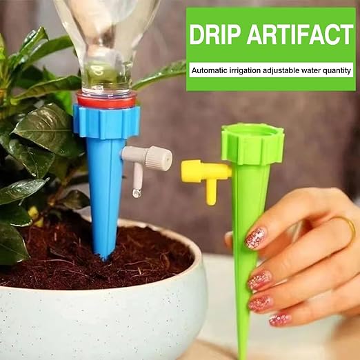 10 Pack Self Watering Spikes for Plant,Indoor & Outdoor Automatic Plants Waterer,Plug-in Device with Adjustable Valve Switch, Self Watering Planter Insert (10 Green)