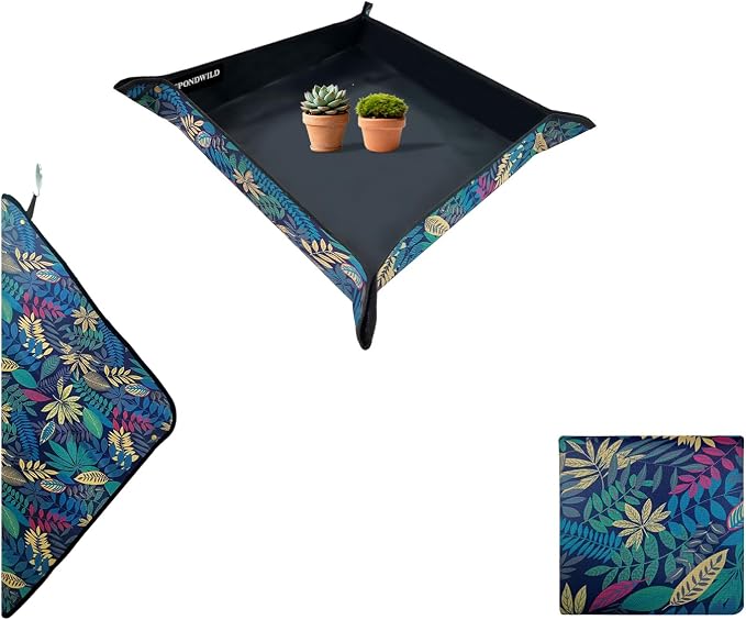 Plant Transplanting Mat - Thickened Waterproof Potting Mat, Succulent Gardening Mat, Portable Repotting Mat for Mess Control (PVC-Black Leaf Print29.5"x 29.5")