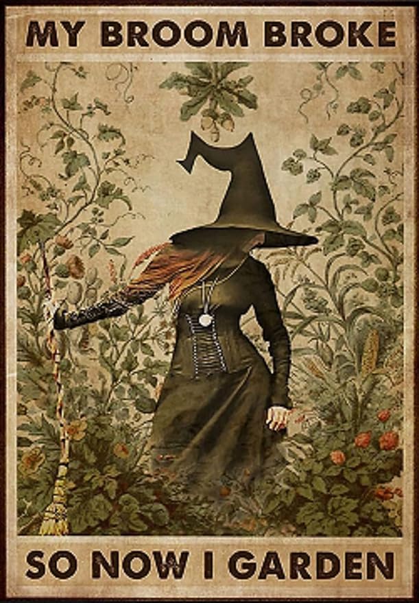 EMOHAT Garden Sign Outdoor Witch My Broom Broke So Now I Garden Tin Sign Decoration Vintage Metal Poster Art Gift For Outdoor Broom Signs Wall Decor 8x12 Inch