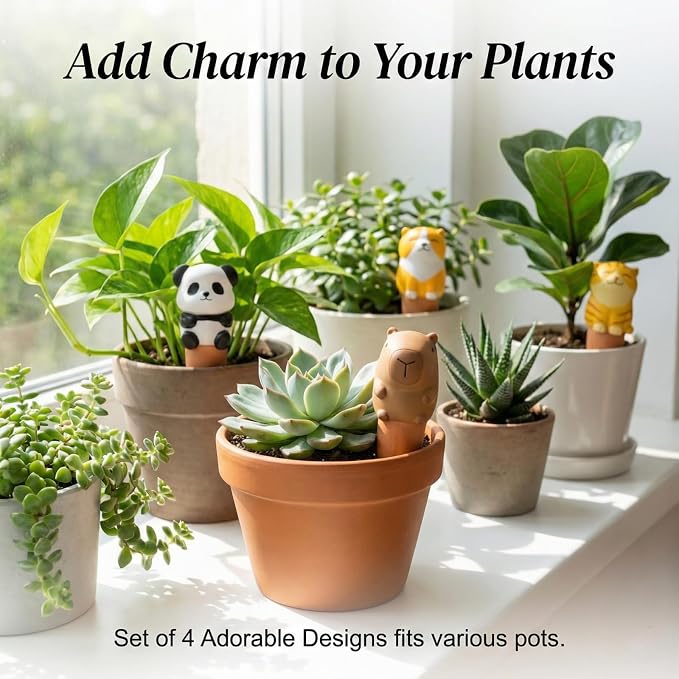 4 Pack 5.3 inch Terracotta Watering Spikes - Self Watering Globes for Indoor Plants, Cute Animal Automatic Plant Waterer, Ceramic Irrigation Stakes
