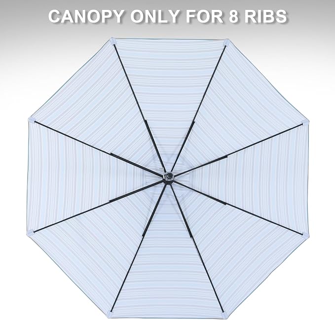 MASTERCANOPY Patio Umbrella 10 ft Replacement Canopy for 8 Ribs-Khaki and Turquoise Stripe Canopy Only