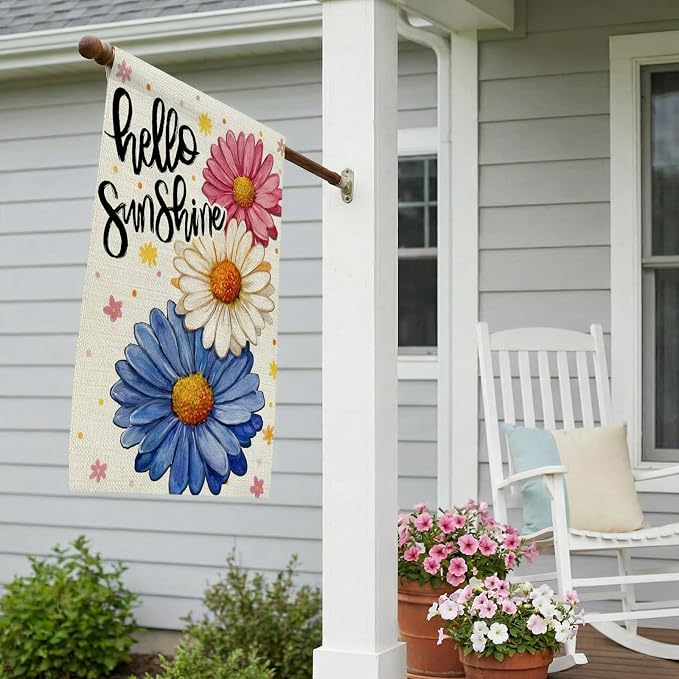 CROWNED BEAUTY Spring House Flag Daisy Double Sided 28x40 Inches Large Burlap Welcome Holiday Seasonal Yard Decoration for Outside Porch